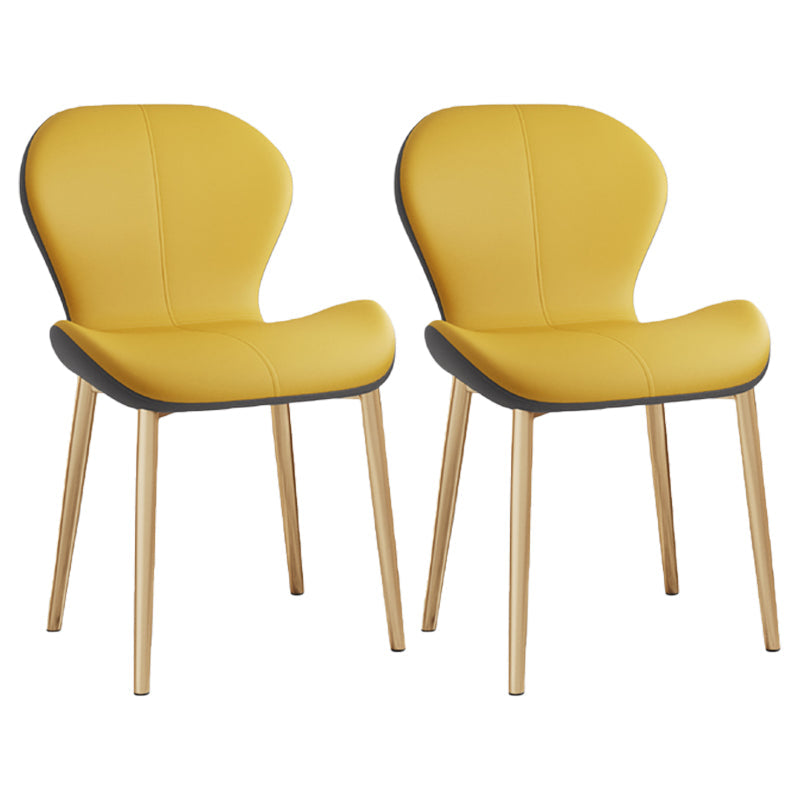 Scandinavian Study Room Side Chair Matte Finish PU Leather Parsons Dining Chair Yellow 2 Piece Set Brass Gold Clearhalo ' kitchen&dining_furn' 'Dining Chairs' 'Dining Tables & Seating' 'dining_chair' 'furn' 'furn_dining_chair' 'Furniture' 'furniture_dining_chair' 'Kitchen & Dining Furniture' 'kitchen' 3945138