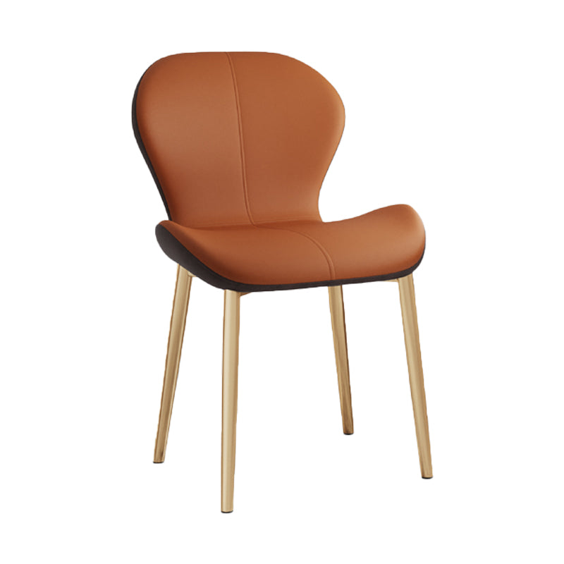 Scandinavian Study Room Side Chair Matte Finish PU Leather Parsons Dining Chair Orange 1 Piece Brass Gold Clearhalo ' kitchen&dining_furn' 'Dining Chairs' 'Dining Tables & Seating' 'dining_chair' 'furn' 'furn_dining_chair' 'Furniture' 'furniture_dining_chair' 'Kitchen & Dining Furniture' 'kitchen' 3945146