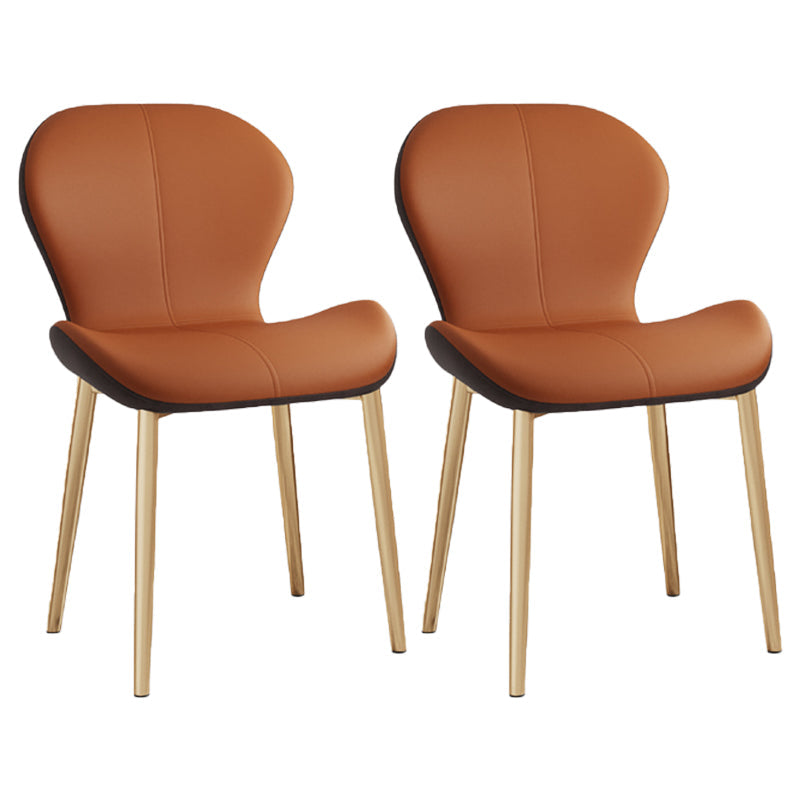 Scandinavian Study Room Side Chair Matte Finish PU Leather Parsons Dining Chair Orange 2 Piece Set Brass Gold Clearhalo ' kitchen&dining_furn' 'Dining Chairs' 'Dining Tables & Seating' 'dining_chair' 'furn' 'furn_dining_chair' 'Furniture' 'furniture_dining_chair' 'Kitchen & Dining Furniture' 'kitchen' 3945147