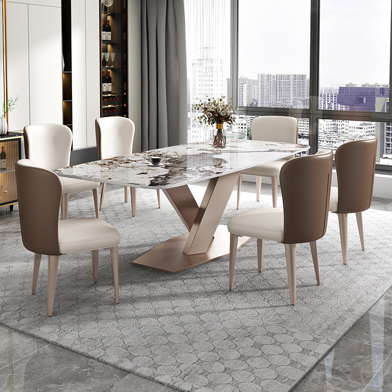 Metal Traditional Luxury Rectangle Table Sintered Stone Top Table with Pedestal Base Clearhalo ' dining_table' 'Dining Tables & Seating' 'Dining Tables' 'furn' 'furn_dining_table' 'Furniture' 'furniture_dining_table' 'Kitchen & Dining Furniture' 'kitchen&dining_furn' 'kitchen' 'kitchen_dining_table' 3945232