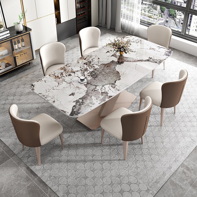 Metal Traditional Luxury Rectangle Table Sintered Stone Top Table with Pedestal Base Clearhalo ' dining_table' 'Dining Tables & Seating' 'Dining Tables' 'furn' 'furn_dining_table' 'Furniture' 'furniture_dining_table' 'Kitchen & Dining Furniture' 'kitchen&dining_furn' 'kitchen' 'kitchen_dining_table' 3945233