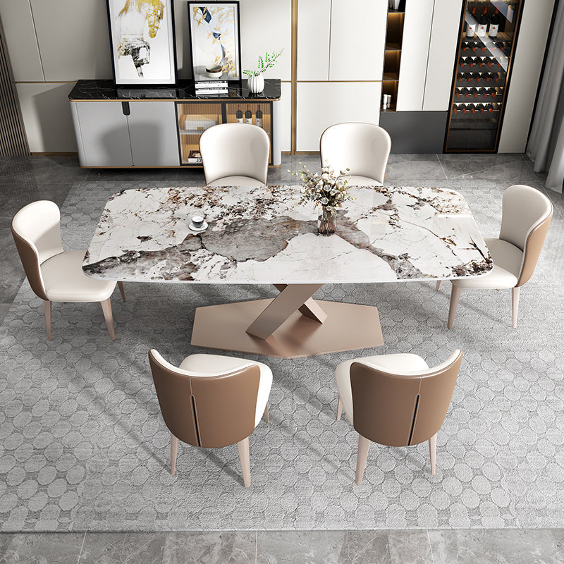Metal Traditional Luxury Rectangle Table Sintered Stone Top Table with Pedestal Base Clearhalo ' dining_table' 'Dining Tables & Seating' 'Dining Tables' 'furn' 'furn_dining_table' 'Furniture' 'furniture_dining_table' 'Kitchen & Dining Furniture' 'kitchen&dining_furn' 'kitchen' 'kitchen_dining_table' 3945234