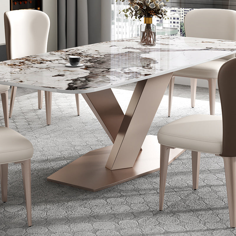Metal Traditional Luxury Rectangle Table Sintered Stone Top Table with Pedestal Base Clearhalo ' dining_table' 'Dining Tables & Seating' 'Dining Tables' 'furn' 'furn_dining_table' 'Furniture' 'furniture_dining_table' 'Kitchen & Dining Furniture' 'kitchen&dining_furn' 'kitchen' 'kitchen_dining_table' 3945235