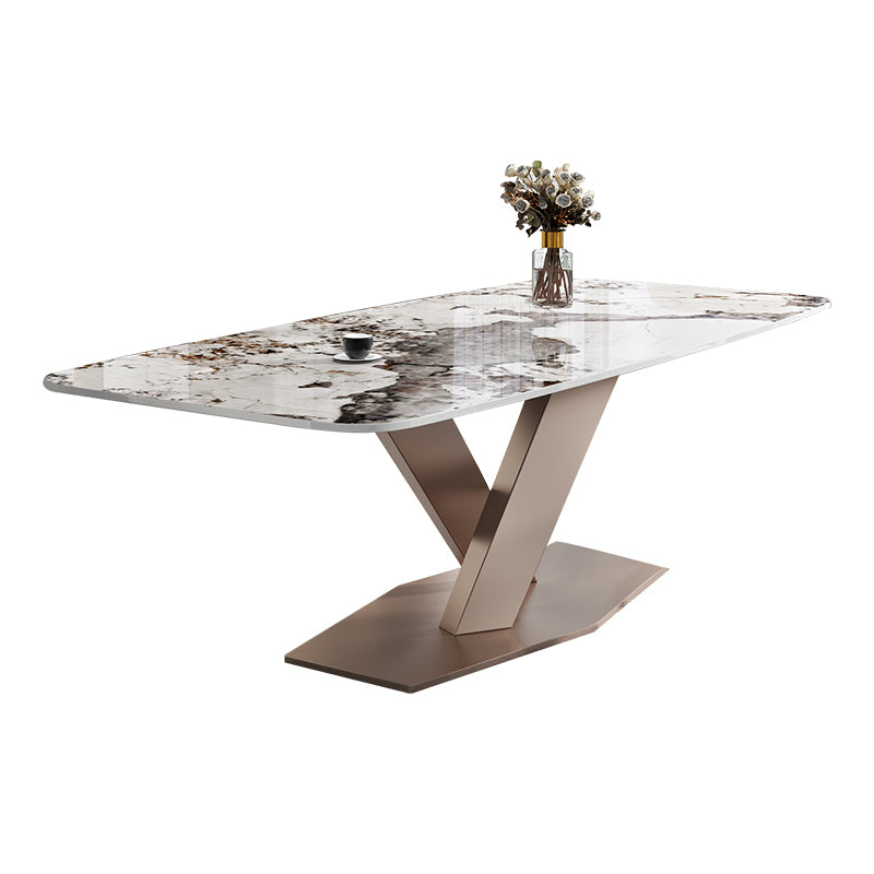 Metal Traditional Luxury Rectangle Table Sintered Stone Top Table with Pedestal Base Without Chairs Clearhalo ' dining_table' 'Dining Tables & Seating' 'Dining Tables' 'furn' 'furn_dining_table' 'Furniture' 'furniture_dining_table' 'Kitchen & Dining Furniture' 'kitchen&dining_furn' 'kitchen' 'kitchen_dining_table' 3945236