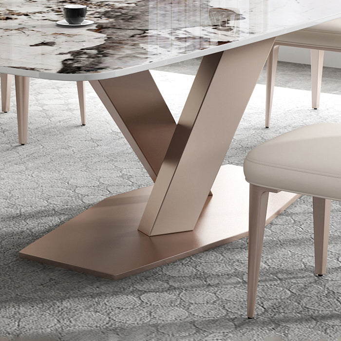 Metal Traditional Luxury Rectangle Table Sintered Stone Top Table with Pedestal Base Clearhalo ' dining_table' 'Dining Tables & Seating' 'Dining Tables' 'furn' 'furn_dining_table' 'Furniture' 'furniture_dining_table' 'Kitchen & Dining Furniture' 'kitchen&dining_furn' 'kitchen' 'kitchen_dining_table' 3945238