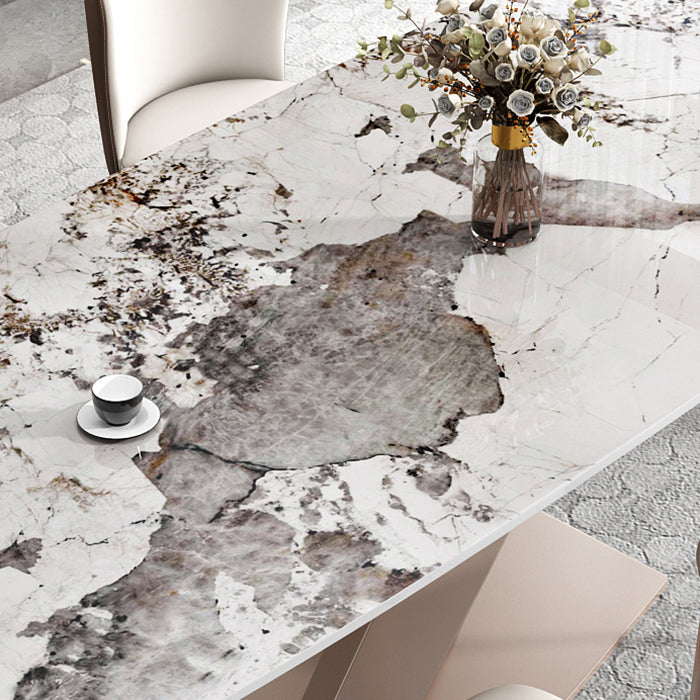 Metal Traditional Luxury Rectangle Table Sintered Stone Top Table with Pedestal Base Clearhalo ' dining_table' 'Dining Tables & Seating' 'Dining Tables' 'furn' 'furn_dining_table' 'Furniture' 'furniture_dining_table' 'Kitchen & Dining Furniture' 'kitchen&dining_furn' 'kitchen' 'kitchen_dining_table' 3945239