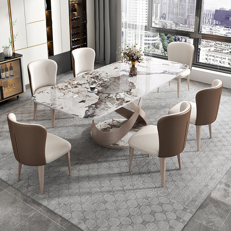 Metal Traditional Luxury Rectangle Table Sintered Stone Top Table with Pedestal Base Clearhalo ' dining_table' 'Dining Tables & Seating' 'Dining Tables' 'furn' 'furn_dining_table' 'Furniture' 'furniture_dining_table' 'Kitchen & Dining Furniture' 'kitchen&dining_furn' 'kitchen' 'kitchen_dining_table' 3945241