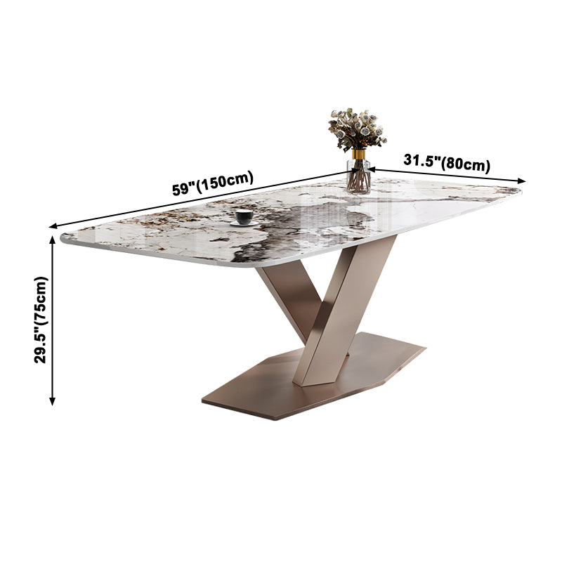 Metal Traditional Luxury Rectangle Table Sintered Stone Top Table with Pedestal Base Clearhalo ' dining_table' 'Dining Tables & Seating' 'Dining Tables' 'furn' 'furn_dining_table' 'Furniture' 'furniture_dining_table' 'Kitchen & Dining Furniture' 'kitchen&dining_furn' 'kitchen' 'kitchen_dining_table' 3945244