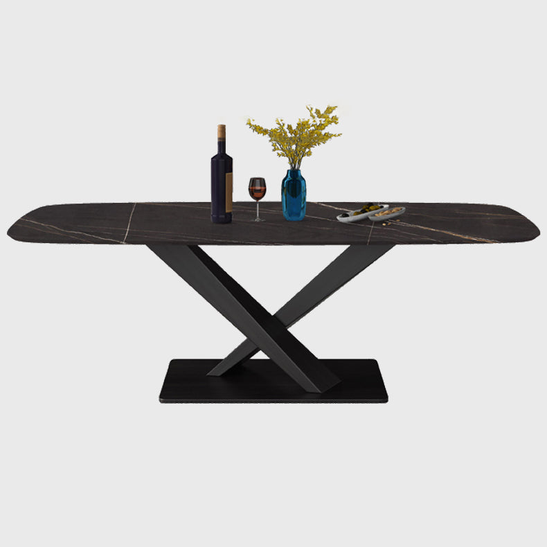 Industrial Sintered Stone Top Dining Table Standard Rectangle Shape Dining Table for Kitchen Black Gold Without Chairs Clearhalo ' dining_table' 'Dining Tables & Seating' 'Dining Tables' 'furn' 'furn_dining_table' 'Furniture' 'furniture_dining_table' 'Kitchen & Dining Furniture' 'kitchen&dining_furn' 'kitchen' 'kitchen_dining_table' 3945263