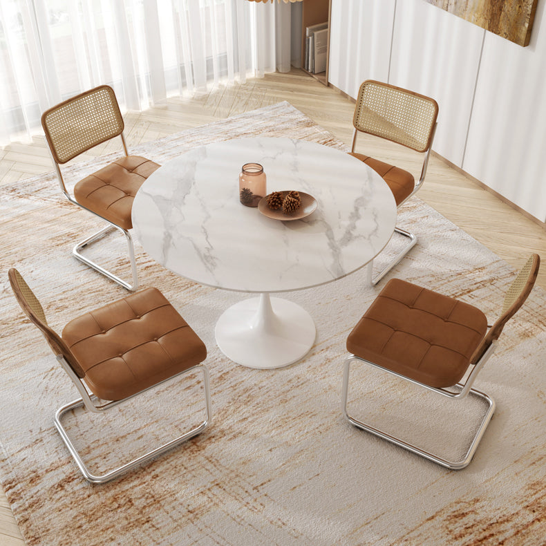 Round Tulip Base Modern Dining Table White Tone Fixed Table for Dining Room Clearhalo ' dining_table' 'Dining Tables & Seating' 'Dining Tables' 'furn' 'furn_dining_table' 'Furniture' 'furniture_dining_table' 'Kitchen & Dining Furniture' 'kitchen&dining_furn' 'kitchen' 'kitchen_dining_table' 3945368