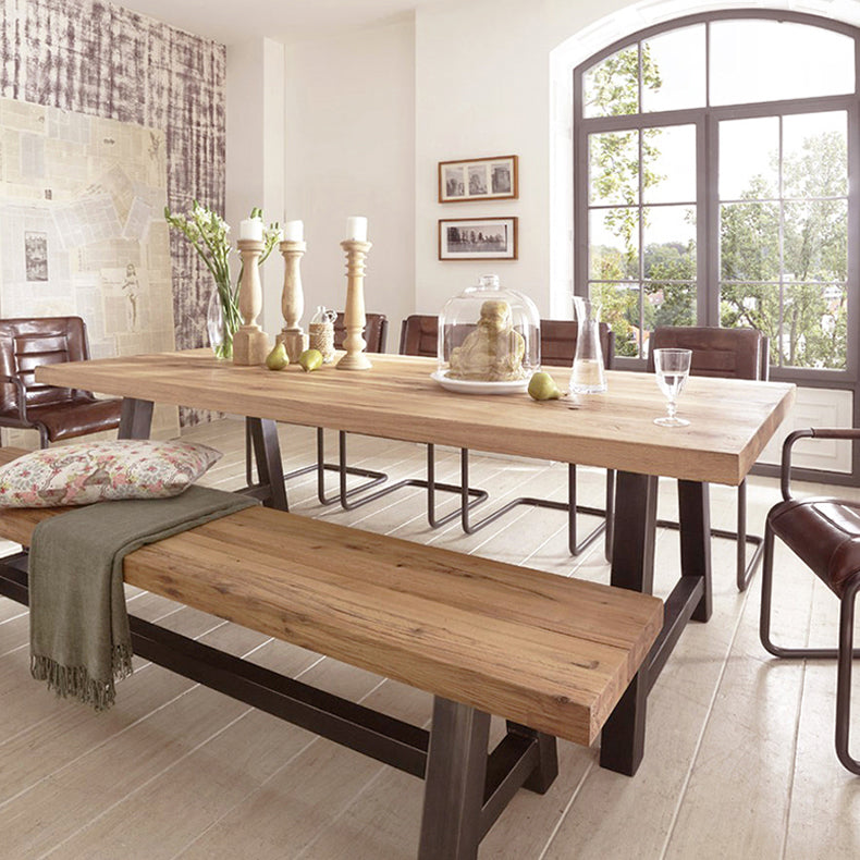 Metal Industrial Rectangle Dining Table Solid Wood Top Table with Trestle Base Clearhalo ' dining_table' 'Dining Tables & Seating' 'Dining Tables' 'furn' 'furn_dining_table' 'Furniture' 'furniture_dining_table' 'Kitchen & Dining Furniture' 'kitchen&dining_furn' 'kitchen' 'kitchen_dining_table' 3945390
