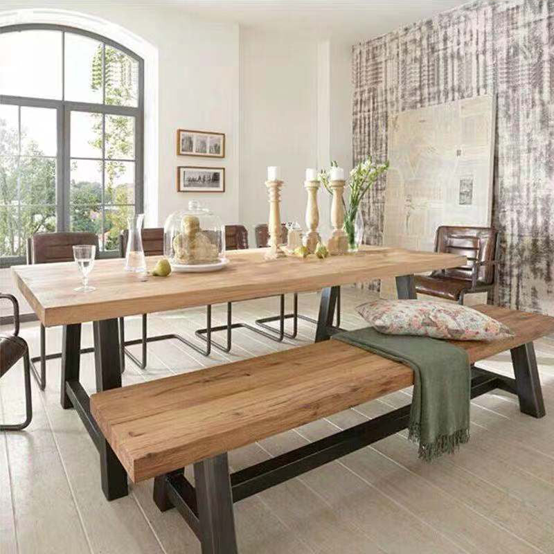 Metal Industrial Rectangle Dining Table Solid Wood Top Table with Trestle Base Clearhalo ' dining_table' 'Dining Tables & Seating' 'Dining Tables' 'furn' 'furn_dining_table' 'Furniture' 'furniture_dining_table' 'Kitchen & Dining Furniture' 'kitchen&dining_furn' 'kitchen' 'kitchen_dining_table' 3945391