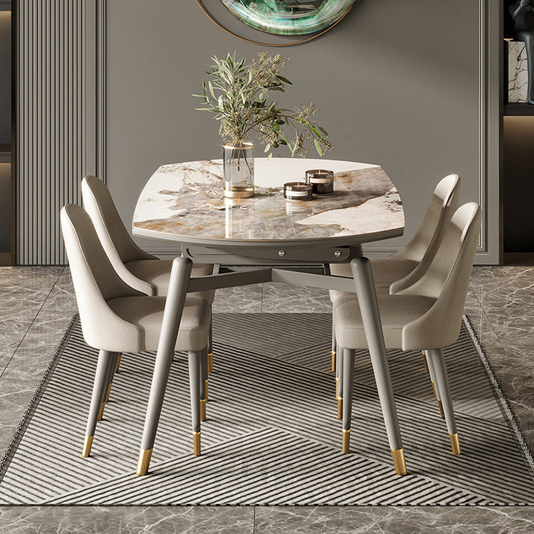 4-foot Stone Dinette Table Contemporary Round Dining Table with Drop Leaf Clearhalo ' dining_table' 'Dining Tables & Seating' 'Dining Tables' 'furn' 'furn_dining_table' 'Furniture' 'furniture_dining_table' 'Kitchen & Dining Furniture' 'kitchen&dining_furn' 'kitchen' 'kitchen_dining_table' 3945404