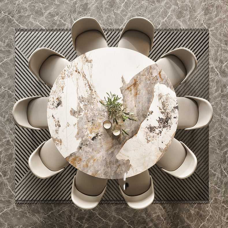 4-foot Stone Dinette Table Contemporary Round Dining Table with Drop Leaf Clearhalo ' dining_table' 'Dining Tables & Seating' 'Dining Tables' 'furn' 'furn_dining_table' 'Furniture' 'furniture_dining_table' 'Kitchen & Dining Furniture' 'kitchen&dining_furn' 'kitchen' 'kitchen_dining_table' 3945407