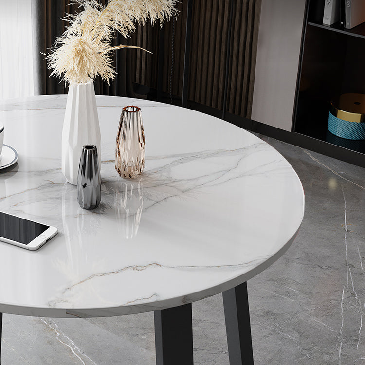 Glam Round 31 inch Dining Table Standard Sintered Stone Dining Table with for Kitchen Clearhalo ' dining_table' 'Dining Tables & Seating' 'Dining Tables' 'furn' 'furn_dining_table' 'Furniture' 'furniture_dining_table' 'Kitchen & Dining Furniture' 'kitchen&dining_furn' 'kitchen' 'kitchen_dining_table' 3945443