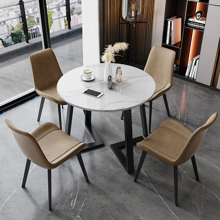 Glam Round 31 inch Dining Table Standard Sintered Stone Dining Table with for Kitchen Clearhalo ' dining_table' 'Dining Tables & Seating' 'Dining Tables' 'furn' 'furn_dining_table' 'Furniture' 'furniture_dining_table' 'Kitchen & Dining Furniture' 'kitchen&dining_furn' 'kitchen' 'kitchen_dining_table' 3945446