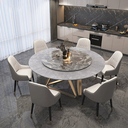 Glam Sintered Stone Top Standard Dining Table Round Shape Dining Table for Kitchen Gray Without Chairs Clearhalo ' dining_table' 'Dining Tables & Seating' 'Dining Tables' 'furn' 'furn_dining_table' 'Furniture' 'furniture_dining_table' 'Kitchen & Dining Furniture' 'kitchen&dining_furn' 'kitchen' 'kitchen_dining_table' 3945450