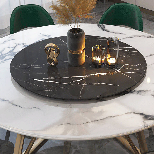 Glam Sintered Stone Top Standard Dining Table Round Shape Dining Table for Kitchen Clearhalo ' dining_table' 'Dining Tables & Seating' 'Dining Tables' 'furn' 'furn_dining_table' 'Furniture' 'furniture_dining_table' 'Kitchen & Dining Furniture' 'kitchen&dining_furn' 'kitchen' 'kitchen_dining_table' 3945454