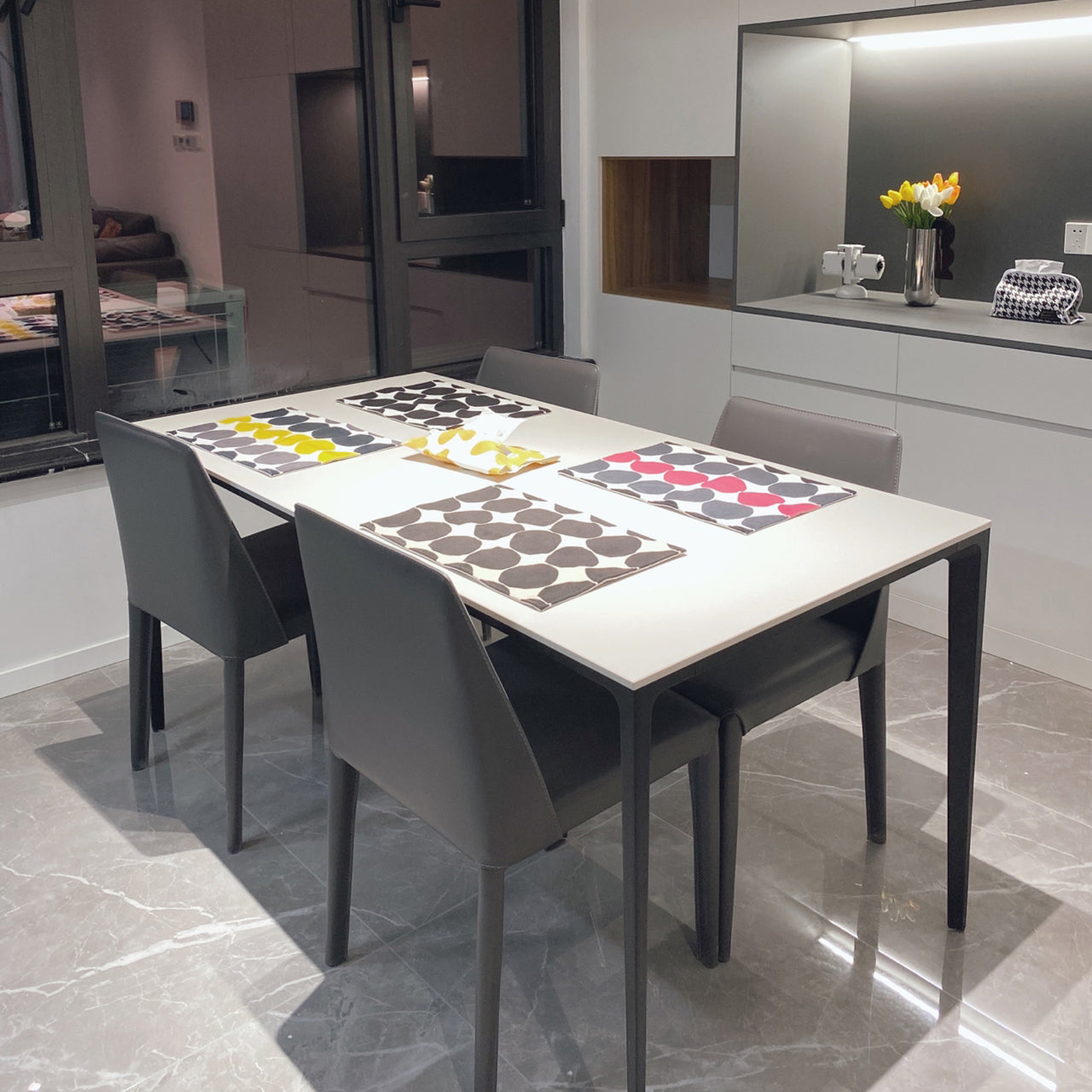 Industrial Sintered Stone Dining Table 4 Legs Solid Aluminum Base Rectangle Table for Home Clearhalo ' dining_table' 'Dining Tables & Seating' 'Dining Tables' 'furn' 'furn_dining_table' 'Furniture' 'furniture_dining_table' 'Kitchen & Dining Furniture' 'kitchen&dining_furn' 'kitchen' 'kitchen_dining_table' 3945468
