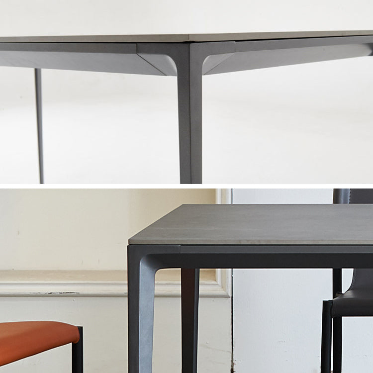 Industrial Sintered Stone Dining Table 4 Legs Solid Aluminum Base Rectangle Table for Home Clearhalo ' dining_table' 'Dining Tables & Seating' 'Dining Tables' 'furn' 'furn_dining_table' 'Furniture' 'furniture_dining_table' 'Kitchen & Dining Furniture' 'kitchen&dining_furn' 'kitchen' 'kitchen_dining_table' 3945473
