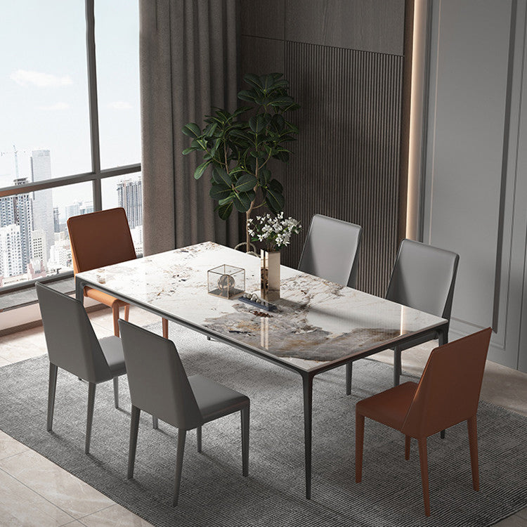 Industrial Sintered Stone Dining Table 4 Legs Solid Aluminum Alloy Base Rectangle Table for Home Light Gray Without Chairs Clearhalo ' dining_table' 'Dining Tables & Seating' 'Dining Tables' 'furn' 'furn_dining_table' 'Furniture' 'furniture_dining_table' 'Kitchen & Dining Furniture' 'kitchen&dining_furn' 'kitchen' 'kitchen_dining_table' 3945483