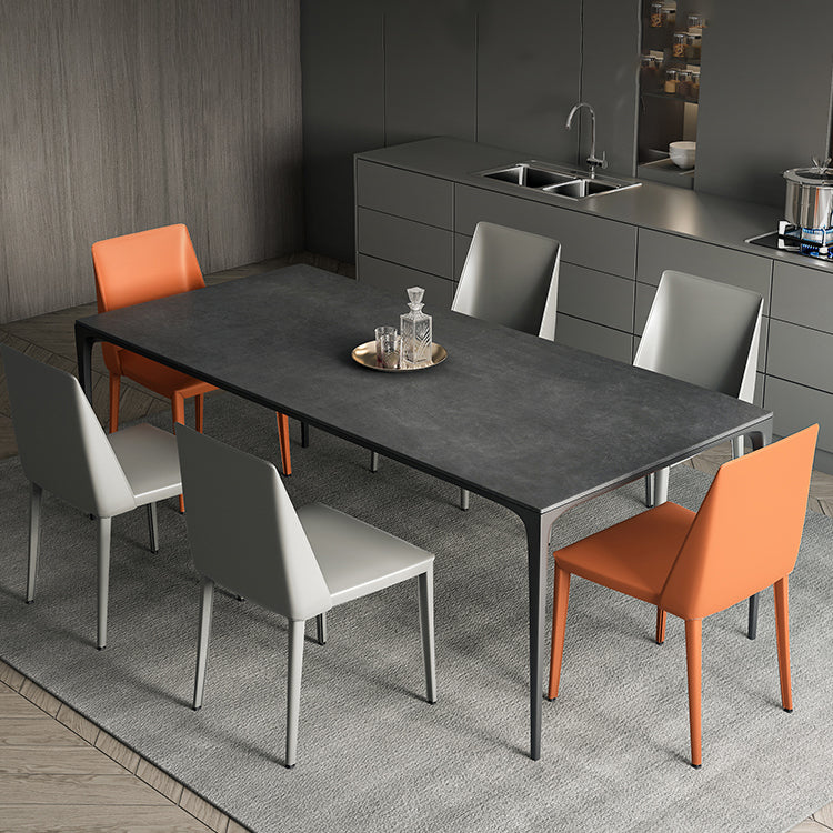 Industrial Sintered Stone Dining Table 4 Legs Solid Aluminum Alloy Base Rectangle Table for Home Gray Without Chairs Clearhalo ' dining_table' 'Dining Tables & Seating' 'Dining Tables' 'furn' 'furn_dining_table' 'Furniture' 'furniture_dining_table' 'Kitchen & Dining Furniture' 'kitchen&dining_furn' 'kitchen' 'kitchen_dining_table' 3945484