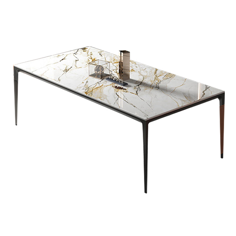 Industrial Sintered Stone Dining Table 4 Legs Solid Aluminum Alloy Base Rectangle Table for Home White Without Chairs Clearhalo ' dining_table' 'Dining Tables & Seating' 'Dining Tables' 'furn' 'furn_dining_table' 'Furniture' 'furniture_dining_table' 'Kitchen & Dining Furniture' 'kitchen&dining_furn' 'kitchen' 'kitchen_dining_table' 3945487