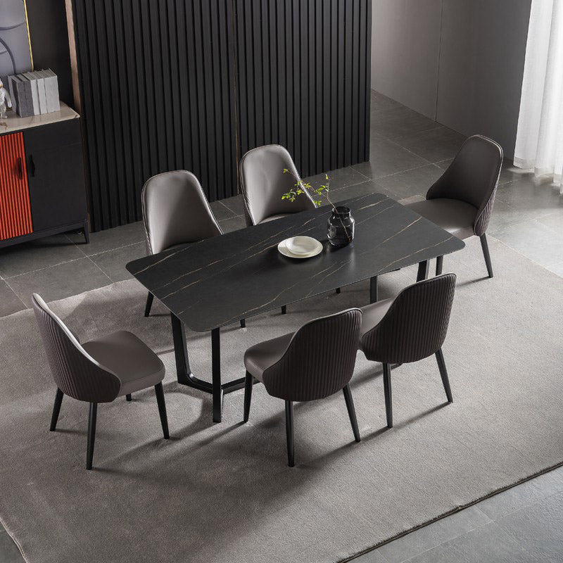 Industrial Sintered Stone Dining Table Trestle Base Rectangle Table for Home Clearhalo ' dining_table' 'Dining Tables & Seating' 'Dining Tables' 'furn' 'furn_dining_table' 'Furniture' 'furniture_dining_table' 'Kitchen & Dining Furniture' 'kitchen&dining_furn' 'kitchen' 'kitchen_dining_table' 3945494