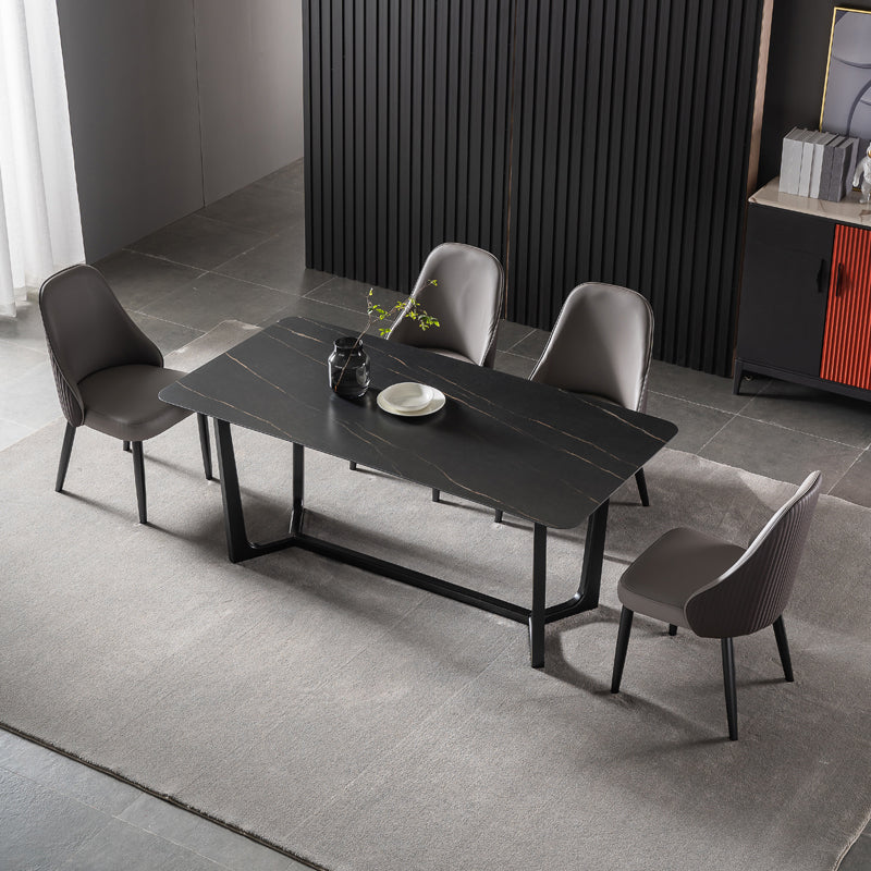Industrial Sintered Stone Dining Table Trestle Base Rectangle Table for Home Clearhalo ' dining_table' 'Dining Tables & Seating' 'Dining Tables' 'furn' 'furn_dining_table' 'Furniture' 'furniture_dining_table' 'Kitchen & Dining Furniture' 'kitchen&dining_furn' 'kitchen' 'kitchen_dining_table' 3945496