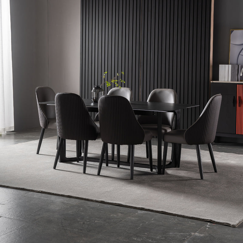 Industrial Sintered Stone Dining Table Trestle Base Rectangle Table for Home Clearhalo ' dining_table' 'Dining Tables & Seating' 'Dining Tables' 'furn' 'furn_dining_table' 'Furniture' 'furniture_dining_table' 'Kitchen & Dining Furniture' 'kitchen&dining_furn' 'kitchen' 'kitchen_dining_table' 3945497
