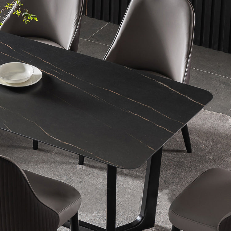 Industrial Sintered Stone Dining Table Trestle Base Rectangle Table for Home Clearhalo ' dining_table' 'Dining Tables & Seating' 'Dining Tables' 'furn' 'furn_dining_table' 'Furniture' 'furniture_dining_table' 'Kitchen & Dining Furniture' 'kitchen&dining_furn' 'kitchen' 'kitchen_dining_table' 3945499