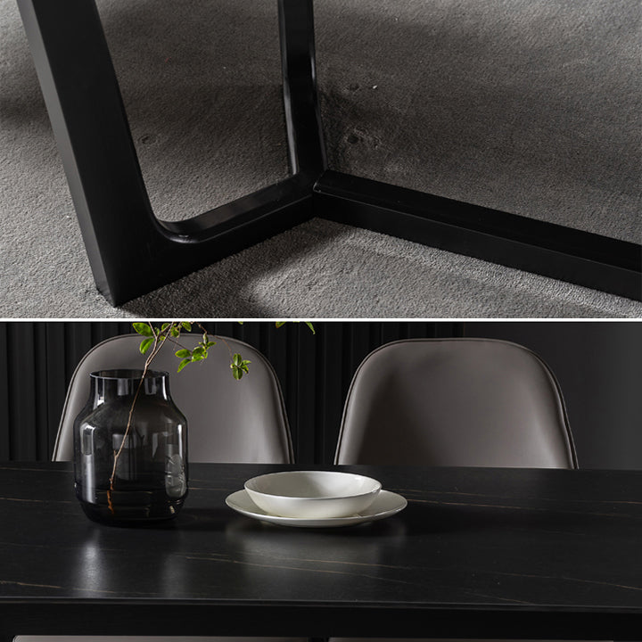 Industrial Sintered Stone Dining Table Trestle Base Rectangle Table for Home Clearhalo ' dining_table' 'Dining Tables & Seating' 'Dining Tables' 'furn' 'furn_dining_table' 'Furniture' 'furniture_dining_table' 'Kitchen & Dining Furniture' 'kitchen&dining_furn' 'kitchen' 'kitchen_dining_table' 3945500