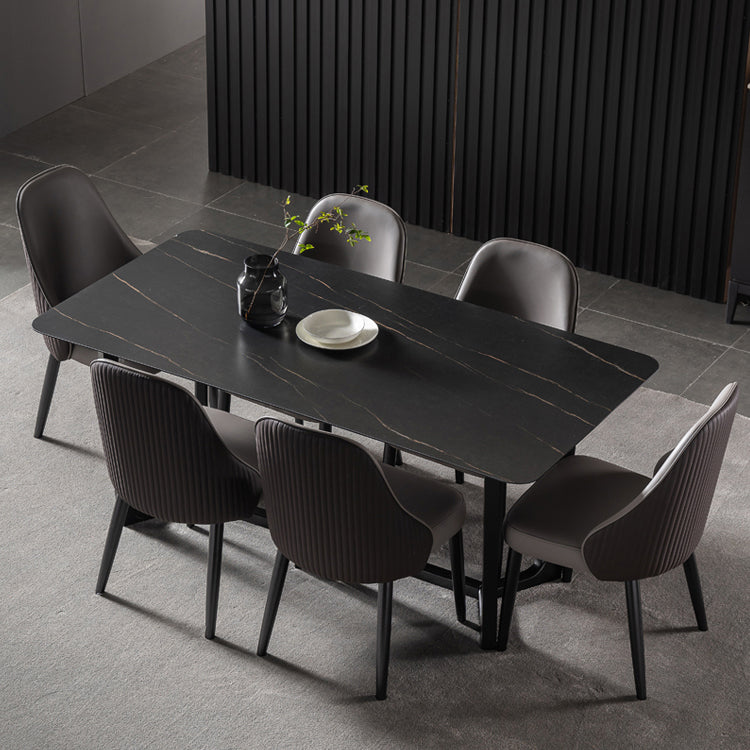 Industrial Sintered Stone Dining Table Trestle Base Rectangle Table for Home Clearhalo ' dining_table' 'Dining Tables & Seating' 'Dining Tables' 'furn' 'furn_dining_table' 'Furniture' 'furniture_dining_table' 'Kitchen & Dining Furniture' 'kitchen&dining_furn' 'kitchen' 'kitchen_dining_table' 3945501