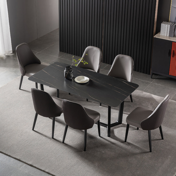 Industrial Sintered Stone Dining Table Trestle Base Rectangle Table for Home Clearhalo ' dining_table' 'Dining Tables & Seating' 'Dining Tables' 'furn' 'furn_dining_table' 'Furniture' 'furniture_dining_table' 'Kitchen & Dining Furniture' 'kitchen&dining_furn' 'kitchen' 'kitchen_dining_table' 3945502