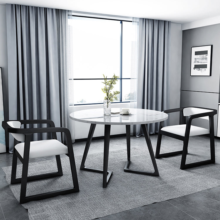 Modern Style White Dining Table Sintered Stone Table with Wooden Base for Home Clearhalo ' dining_table' 'Dining Tables & Seating' 'Dining Tables' 'furn' 'furn_dining_table' 'Furniture' 'furniture_dining_table' 'Kitchen & Dining Furniture' 'kitchen&dining_furn' 'kitchen' 'kitchen_dining_table' 3945559