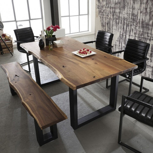 Metal Industrial Rectangle Dining Table Solid Wood Top Table with Sled Base Clearhalo ' dining_table' 'Dining Tables & Seating' 'Dining Tables' 'furn' 'furn_dining_table' 'Furniture' 'furniture_dining_table' 'Kitchen & Dining Furniture' 'kitchen&dining_furn' 'kitchen' 'kitchen_dining_table' 3945572
