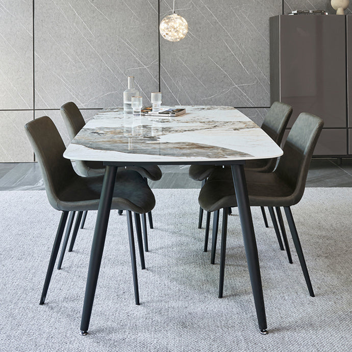 Industrial Sintered Stone Dining Table 4 Legs Carbon Steel Base Rectangle Table for Home White Without Chairs Clearhalo ' dining_table' 'Dining Tables & Seating' 'Dining Tables' 'furn' 'furn_dining_table' 'Furniture' 'furniture_dining_table' 'Kitchen & Dining Furniture' 'kitchen&dining_furn' 'kitchen' 'kitchen_dining_table' 3945612