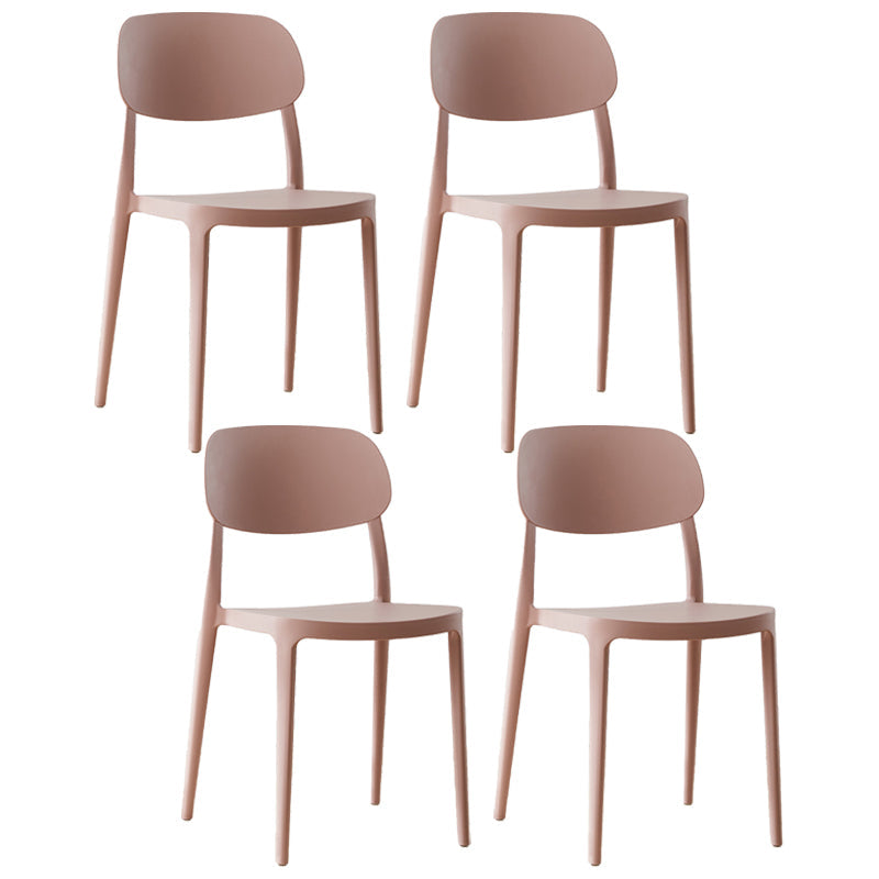 Scandinavian Plastic Armless Dining Chairs Stackable Open Back Side Chair Pink 4 Piece Set Clearhalo ' kitchen&dining_furn' 'Dining Chairs' 'Dining Tables & Seating' 'dining_chair' 'furn' 'furn_dining_chair' 'Furniture' 'furniture_dining_chair' 'Kitchen & Dining Furniture' 'kitchen' 3950310