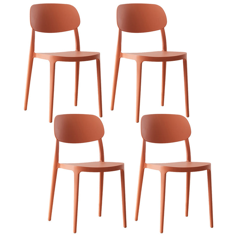 Scandinavian Plastic Armless Dining Chairs Stackable Open Back Side Chair Orange 4 Piece Set Clearhalo ' kitchen&dining_furn' 'Dining Chairs' 'Dining Tables & Seating' 'dining_chair' 'furn' 'furn_dining_chair' 'Furniture' 'furniture_dining_chair' 'Kitchen & Dining Furniture' 'kitchen' 3950313