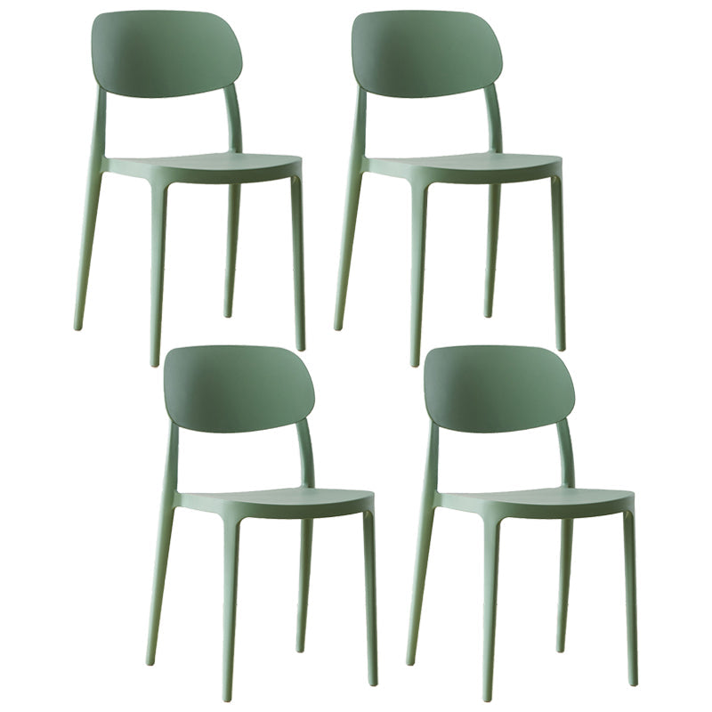 Scandinavian Plastic Armless Dining Chairs Stackable Open Back Side Chair Pea Green 4 Piece Set Clearhalo ' kitchen&dining_furn' 'Dining Chairs' 'Dining Tables & Seating' 'dining_chair' 'furn' 'furn_dining_chair' 'Furniture' 'furniture_dining_chair' 'Kitchen & Dining Furniture' 'kitchen' 3950322