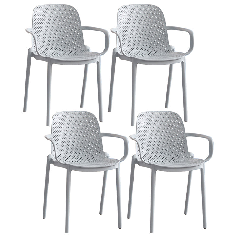 Contemporary Style Plastic Dining Armchairs Solid Back Dining SIde Chair Grey 4 Piece Set Clearhalo ' kitchen&dining_furn' 'Dining Chairs' 'Dining Tables & Seating' 'dining_chair' 'furn' 'furn_dining_chair' 'Furniture' 'furniture_dining_chair' 'Kitchen & Dining Furniture' 'kitchen' 3950483