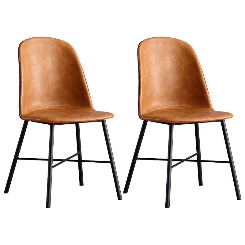 Modern Armless Dining Chairs Solid Back Dining Side Chair with Black Legs (Set of 2) Brown Clearhalo ' kitchen&dining_furn' 'Dining Chairs' 'Dining Tables & Seating' 'dining_chair' 'furn' 'furn_dining_chair' 'Furniture' 'furniture_dining_chair' 'Kitchen & Dining Furniture' 'kitchen' 3950575