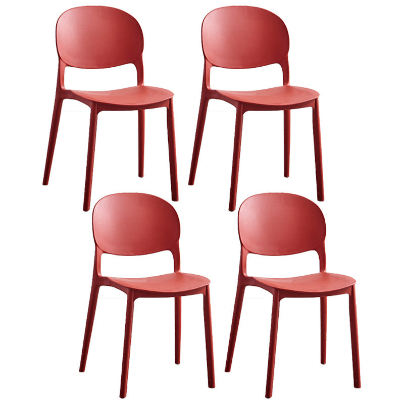Stackable Armless Dining Chairs Plastic Open Back Side Chair (Set of 4) Burgundy Clearhalo ' kitchen&dining_furn' 'Dining Chairs' 'Dining Tables & Seating' 'dining_chair' 'furn' 'furn_dining_chair' 'Furniture' 'furniture_dining_chair' 'Kitchen & Dining Furniture' 'kitchen' 3950634