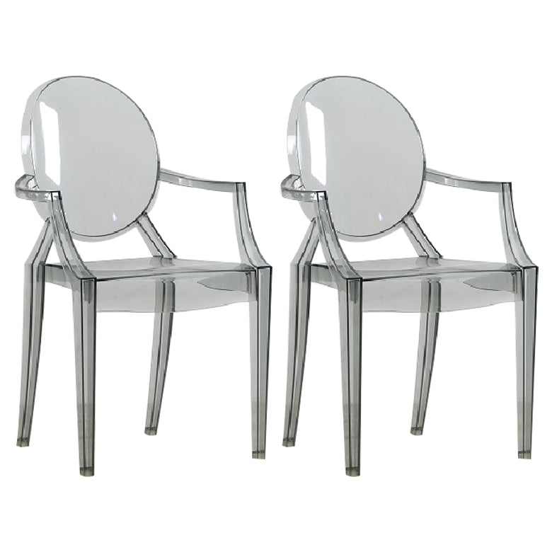 Minimalist Style Open Back Dining Side Chairs Plastic Dining Armchairs Smoke Gray 2 Piece Set Clearhalo ' kitchen&dining_furn' 'Dining Chairs' 'Dining Tables & Seating' 'dining_chair' 'furn' 'furn_dining_chair' 'Furniture' 'furniture_dining_chair' 'Kitchen & Dining Furniture' 'kitchen' 3950664