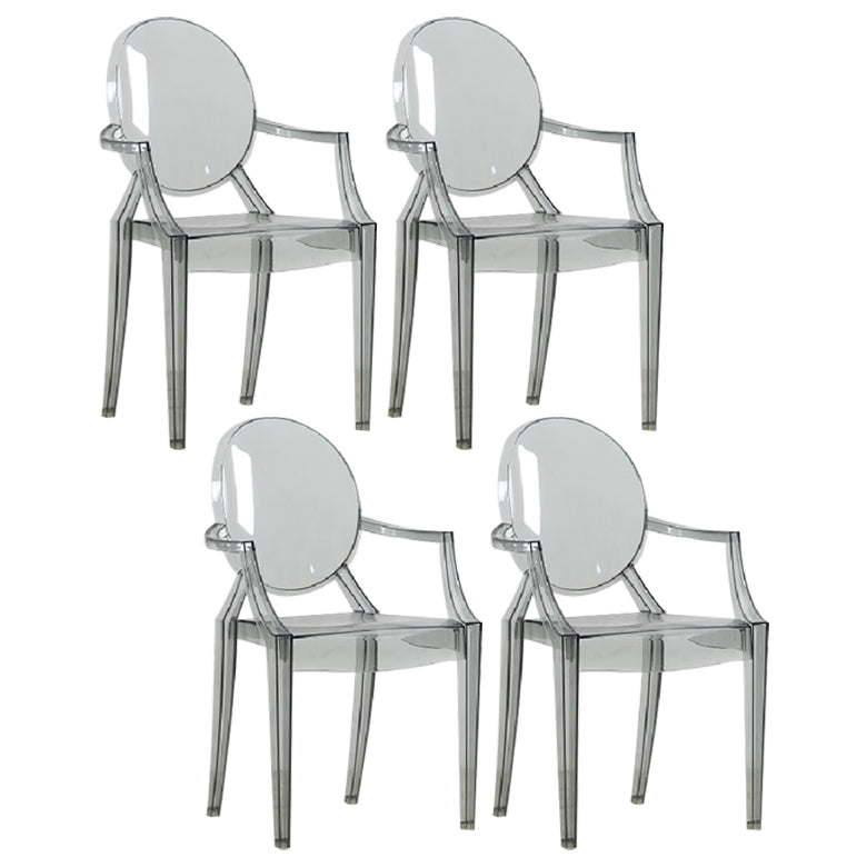 Minimalist Style Open Back Dining Side Chairs Plastic Dining Armchairs Smoke Gray 4 Piece Set Clearhalo ' kitchen&dining_furn' 'Dining Chairs' 'Dining Tables & Seating' 'dining_chair' 'furn' 'furn_dining_chair' 'Furniture' 'furniture_dining_chair' 'Kitchen & Dining Furniture' 'kitchen' 3950665