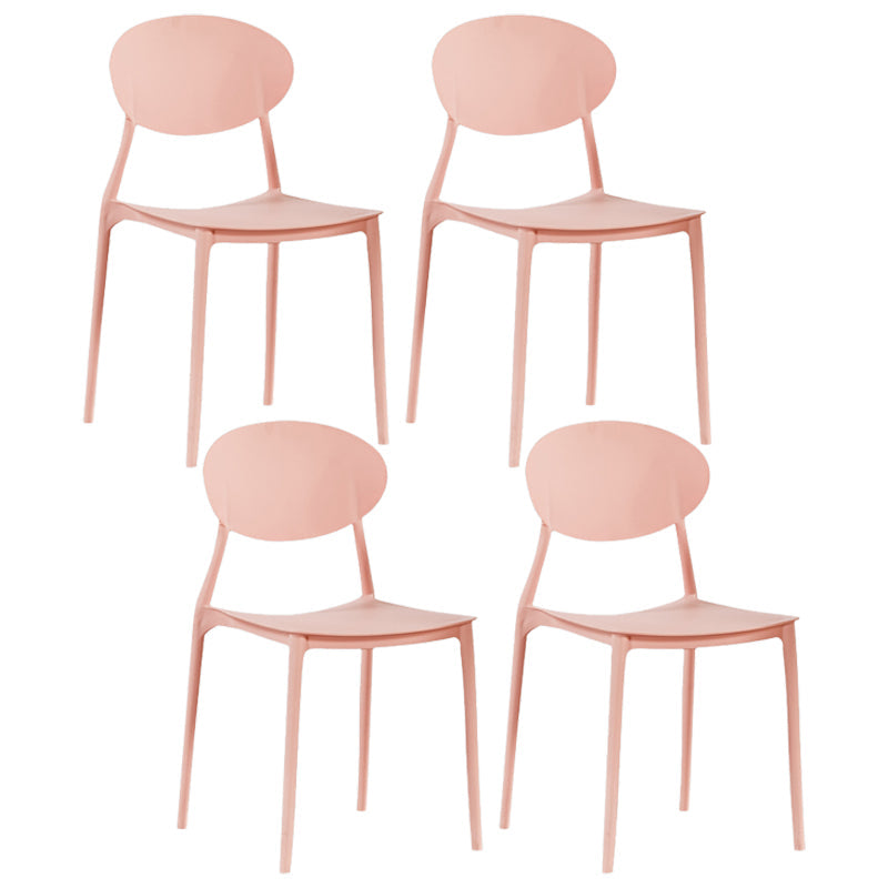Plastic Stackable Dining Side Chair Open Back Armless Dining Chairs (Set of 4) Pink Clearhalo ' kitchen&dining_furn' 'Dining Chairs' 'Dining Tables & Seating' 'dining_chair' 'furn' 'furn_dining_chair' 'Furniture' 'furniture_dining_chair' 'Kitchen & Dining Furniture' 'kitchen' 3950675