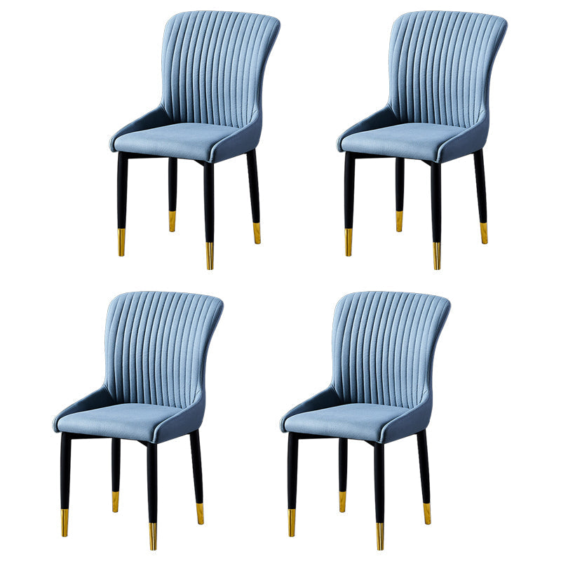 Scandinavian Style Linen Fabric Dining Chairs Solid Back Armless Chairs for Home Blue 4 Piece Set Brass Gold Clearhalo ' kitchen&dining_furn' 'Dining Chairs' 'Dining Tables & Seating' 'dining_chair' 'furn' 'furn_dining_chair' 'Furniture' 'furniture_dining_chair' 'Kitchen & Dining Furniture' 'kitchen' 3950729