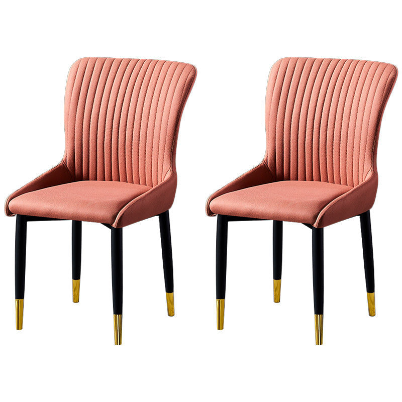 Scandinavian Style Linen Fabric Dining Chairs Solid Back Armless Chairs for Home Orange 2 Piece Set Brass Gold Clearhalo ' kitchen&dining_furn' 'Dining Chairs' 'Dining Tables & Seating' 'dining_chair' 'furn' 'furn_dining_chair' 'Furniture' 'furniture_dining_chair' 'Kitchen & Dining Furniture' 'kitchen' 3950744