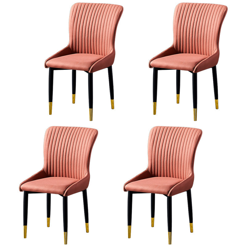Scandinavian Style Linen Fabric Dining Chairs Solid Back Armless Chairs for Home Orange 4 Piece Set Brass Gold Clearhalo ' kitchen&dining_furn' 'Dining Chairs' 'Dining Tables & Seating' 'dining_chair' 'furn' 'furn_dining_chair' 'Furniture' 'furniture_dining_chair' 'Kitchen & Dining Furniture' 'kitchen' 3950747