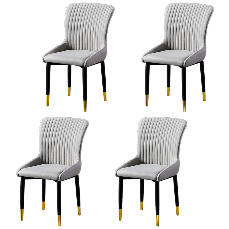 Scandinavian Style Linen Fabric Dining Chairs Solid Back Armless Chairs for Home Light Gray 4 Piece Set Brass Gold Clearhalo ' kitchen&dining_furn' 'Dining Chairs' 'Dining Tables & Seating' 'dining_chair' 'furn' 'furn_dining_chair' 'Furniture' 'furniture_dining_chair' 'Kitchen & Dining Furniture' 'kitchen' 3950756